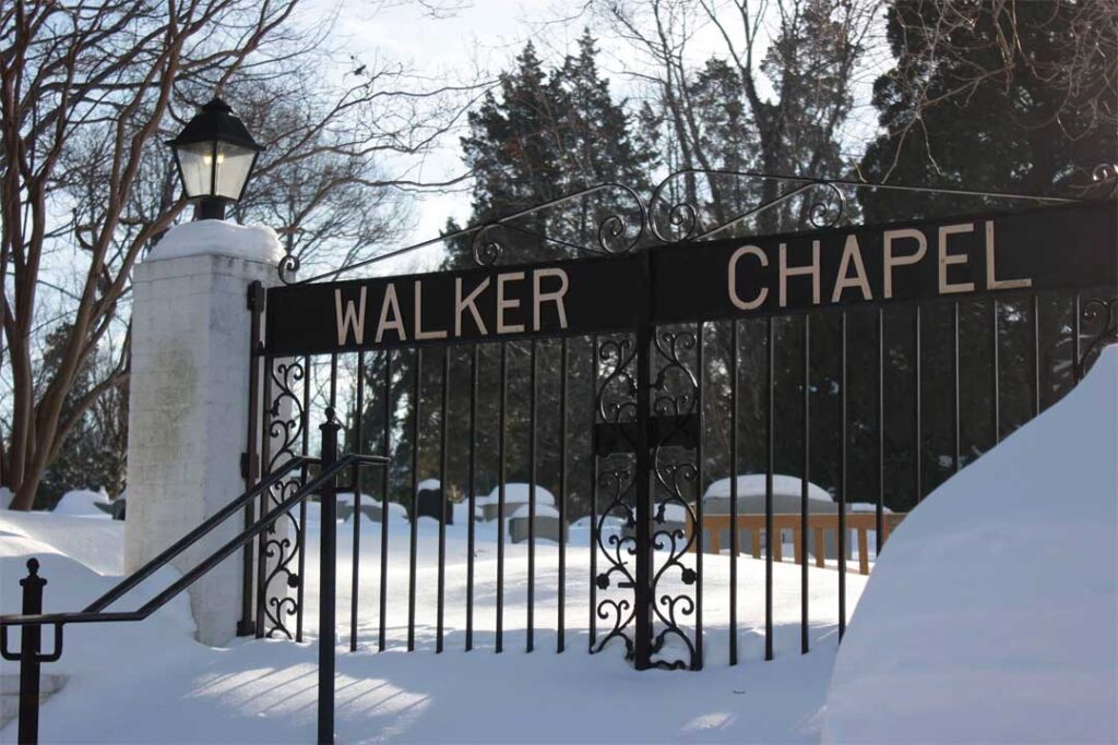 Walker Chapel Historic Cemetery Gate in Winter
